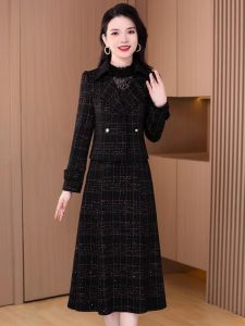 MAIMEI | Elegant Brand Dress Set Autumn Luxury Sensation Fragrance Style Midi Skirt Long Sleeve Round Neck A-Line Dress Two-Piece Set