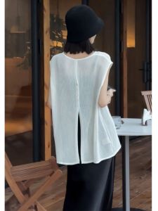 BINKAFENNY | เสื้อถักไหมน้ำแข็งสไตล์ฝรั่งเศสสำหรับผู้หญิง ทรงหลวม แขนกุด คอตั้ง เสื้อคลุมด้านนอก แฟชั่นฤดูใบไม้ร่วง