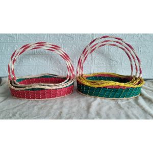 1 Set isi 3 Keranjang Rotan/buah/Parsel model Ombak /Keranjang buah Isi 3