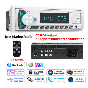 Đài Radio Marine 1 Din Bluetooth AUX USB FM AM RDS Stereo Với 6 Đầu Ra RCA Điều Khiển Từ Xa Dành Cho Ô Tô Xe RV ATV UTV Thuyền