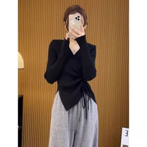 HUOLISI | Black Knit Irregular Fitted Long Sleeve Sweater