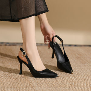 นุ่ม หนัง รองเท้าส้นสูงขนาดใหญ่พร้อมรองเท้าแตะเปลือยหัวเข็มขัดสําหรับผู้หญิงเท้ากว้าง ทันสมัย รองเท้าสลิปออนส้นแบน