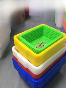 Kitchen Plastic Washing Basket Thickened Large Size Rectangular Drainage Storage Basket Red And Green Square Sieve Basket