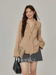 MONIKADM | Áo Blouse Tay Dài Sọc Kích Cỡ Lớn Phong Cách Học Đường