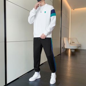 ROMON | Romon Mens Casual Sports Set Round Neck Long Sleeve Running T-shirt Two-piece Suit Autumn New Style Polyester Fiber Youth