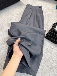 Grey Suit Pants High Waist Straight Leg Womens Early Autumn 2025 Style High Quality Feel Fashionable Commute Korean Style