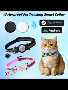 Anti-Lost Smart Tag Cat Collar Alarm Key Finder Works with Google Find My (Only for Android) Mini Pet Locator Loud Beep IP67 Waterproof No Monthly Fee Breakaway Design Reflective Pattern Bell Durable Dog Cat Tracking Device