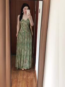 CHANGTONG | Vintage V-Neck Flower Pattern Beach Dress