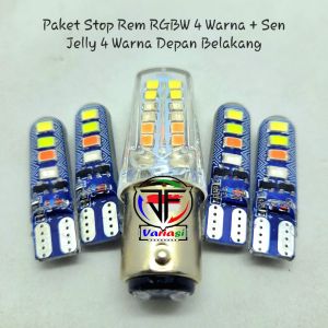 Paket Lampu Stop Rem Pyramid Bolvan 4 Warna RGBW LED & Lampu Sein Sen Depan Belakang Jelly RGBW 4 Warna Running Flash DC 12 Volt Universal