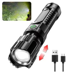 High-Power Strong Light LED Flashlight Zoomable USB Rechargeable with Ultra-Bright Long-Range Aluminum Alloy Outdoor Torch