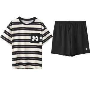 HODO | Cool Feeling Striped Summer New Style Soft Cotton Loose Fitting Couples Sleepwear Set