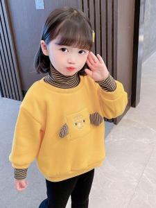 เด็กผู้หญิง ผ้าขนแกะ เรียงราย หนาขึ้น เสื้อฮู้ด Half High ปกเสื้อ ฤดูหนาว เสื้อผ้า โพลีเอสเตอร์ Fiber Inner Sleeve การ์ตูน ลายไม่มีหมวก