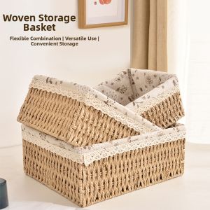 Weaved Basket with Lid for Storage