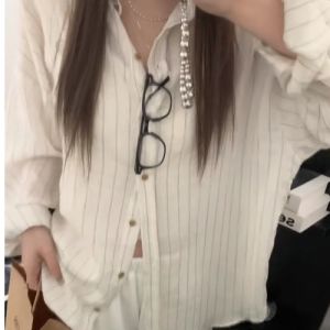 Loose Fit Linen Cotton Stripe Long Sleeve Shirt Casual Lightweight Summer New Style Simple Matchable Sun Protection Clothing