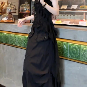 Black High Waist Straight Leg Workwear Skirt Fashionable Versatile Womens Mid-Length A-Line Skirt for Autumn Summer New Arrival