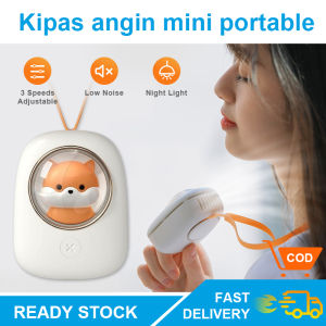CORN Kipas Angin Mini Portable Space Capsule Hanging Neck Fan Model Gantung Leher Rechargeable with LED Light