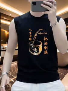 Trendy Fun Personalized Sleeveless T-Shirt Men Summer Thin Handsome round Neck Top Shoulder Fashion Sports Sweat Vest