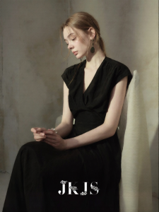 JK&JS | Sanded Soft Cupro Traditional Chinese Long Dress