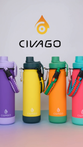 CIVAGO（22oz/660ml）Colorful Fruit Series with Coaster Paracord Handle Vacuum Insulated Cup Drinking Bottle