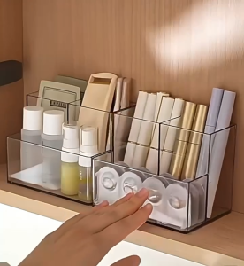 Classy Luxe Cabinet Storage Box Lipsticks Makeup Skincare Organizer Box Transparent Divided Desktop Organizer Box