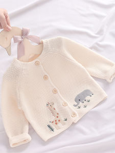 Spring Autumn Baby Knitted Sweater Jacket Cotton Yarn Outerwear Cardigan for 3 Months Old Girls Cartoon Print Long Sleeve