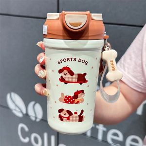 แก้วน้ำสแตนเลส 316 ทรงถือแบบพกพาสำหรับผู้หญิง ดีไซน์การ์ตูนน่ารัก ดื่มตรง ดื่มผ่านสตั๊ด แก้วน้ำรักษาอุณหภูมิ