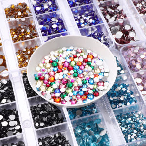 6 Grids/Box Non Hotfix Glass Rhinestone SS6-SS20 Mixed Sizes Flatback Crystal Stones Glue on Diamond 3D Nail Art Accessories