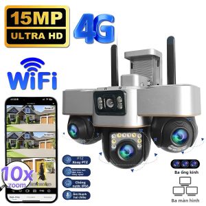 Camera IP 15MP 4G/WIFI Ngoài Trời Ba Ống Kính PTZ Tầm Nhìn Ban Đêm Chống Nước Thông Minh Giám Sát An Ninh Với Âm Thanh Hai Chiều V380 Pro Camera Quan Sát
