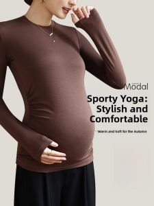 dr.domo | Pregnant Women Yoga Base Shirt Sports Autumn Winter Thickened Inner Wear Modal Long Sleeve Round Neck Warm Top Outerwear