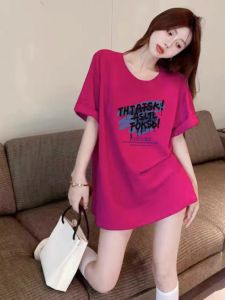 XINDADANG | Áo Thun Tay Ngắn Cotton Sạch Màu Hồng Hoa Hồng Thời Trang Mùa Hè In Hình Rồng Lửa Dài Trung Bình Cổ Tròn