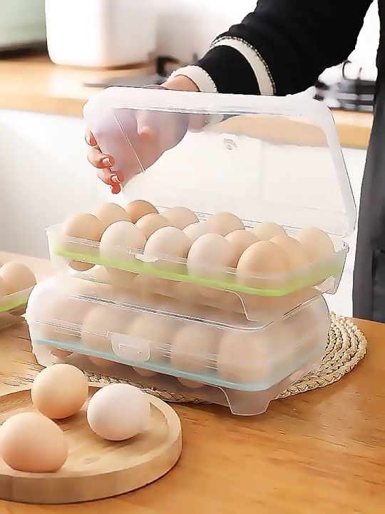 Hộp đựng trứng gà, trứng vịt 15 ô, hộp nhựa trong suốt, khay nhựa để trứng bảo quản gọn gàng, chống va đập