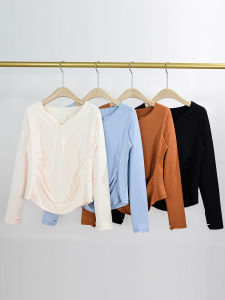 เสื้อยืดคอกลมแขนยาวทรงสลิมฟิตสำหรับผู้หญิง ชุดโยคะ ออกกำลังกาย ฤดูใบไม้ร่วง 2023 ระบายอากาศได้ดี แห้งเร็ว ดูดซับเหงื่อ