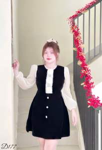 Đầm Nhung Bigsize 50-90KG Dễ Thương Tiểu Thư Nhẹ Nhàng Sang Chảnh Hack Dáng -D177- Ú Xinh Store (Đầm Nhung 3 Hoa Rời)