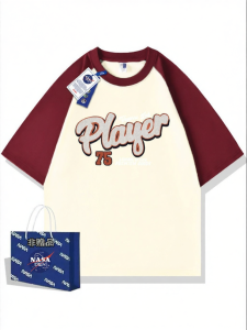 Patched Raglan Design Pure Cotton Color Block Printed Casual Loose T-Shirt