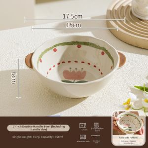 SHELI | Aesthetic Underglaze Double Handle Ceramic Bowl