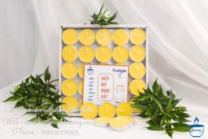 Nến Bơ Tealight cao cấp Minh Khang nến bơ Organic hộp 100 viên cháy 2-3giờ