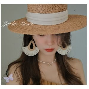 In Stock Exaggerated Woven Raffia Earrings Bohemia Vacation Style Seaside Photograph Summer Big Circle Earrings