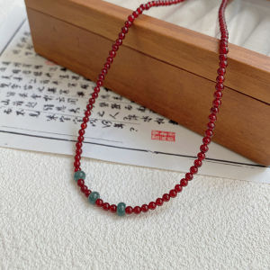 Natural Red Agate Emerald Necklace New Chinese Style Accessories Lucky Year Red Beaded Clavicle Chain Womens Wealth Attraction