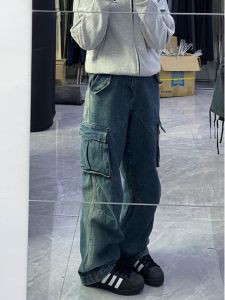 ZHUOCAN | Quần Jeans Đùi Rộng Nhiều Túi