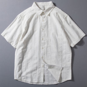 Summer Mens Casual Loose Short Sleeve Shirt Breathable White Half Sleeve Tassel Detailing Youth Fashion Daily Wear Thin Fabric