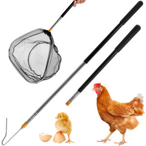 4Pcs Poultry Catcher Tools Stainless Steel Telescopic Chicken Grabber Pole & Small Chicken Catching Net Outdoor Bird Catcher