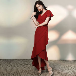 Red Long Sleeve Qipao Wedding Dress Female New Design Autumn Winter Marriage Engagement Partywear A-Line Skirt Smart Style