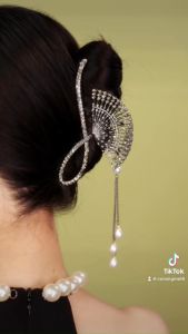 Kẹp tóc tua rua hình vỏ sò khí chất thanh lịch sang trọng kẹp tóc kim loại đính đá sau đầu cho nữ phong cách Hàn Quốc