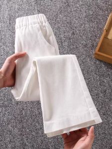 Girls Slim Fit Elastic Micro Flared Pants Spring Autumn High Waist Long Trousers Fashionable Outerwear Black White Childrens Clothing