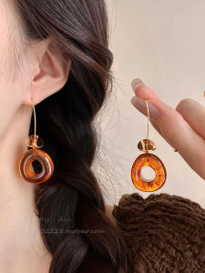 Retro Acetate Earrings for Women Elegant Amber Colored Fashion Jewelry round Shape Non-Tarnish Copper Alloy Daily Wear
