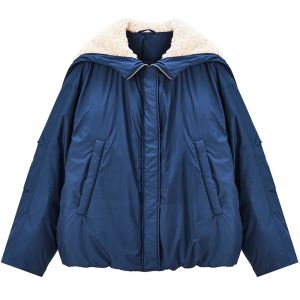 SOLWEIGE | แจ็คเก็ตขนแกะฤดูหนาว Solweige ทรงหลวม ปกขนสัตว์แบบตัดเย็บ ผ้า PU นุ่ม สไตล์สตรีท แจ็คเก็ตขนแกะฤดูหนาว