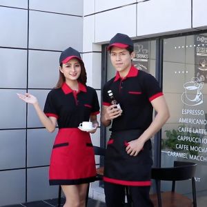 Attendant Uniform Waiter Uniform For Men Women Cotton Breathable Short Sleeve T-shirt Hotel Polo Uniform Staff Workwear Uniform Group Professional Uniform