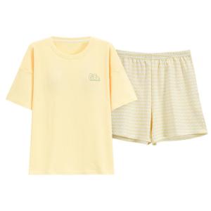 miiow | Pure Cotton Loose Casual Short Sleeve Womens Sleepwear Set With Chest Pad Short Pants Casual Home Clothes For Young Women