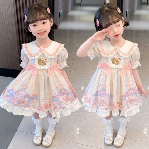 Princess Style Childrens Dress Lolita Skirt for Girls Summer Popular Ice Dream Heart Brand Cartoon Pattern Short Sleeve