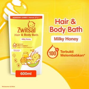 Zwitsal Baby Bath Hair & Body Milky Honey 600ml - Sabun Bayi